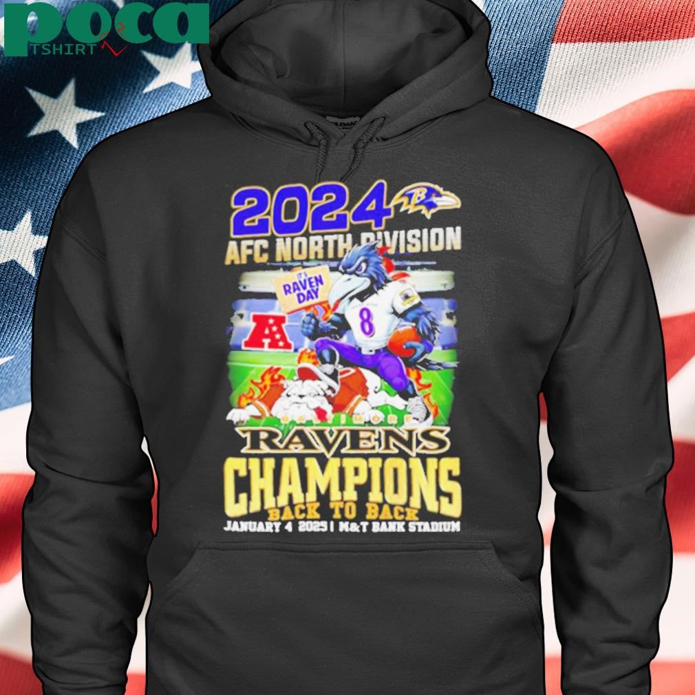 2024 AFC North Division Baltimore Ravens Champions back to back mascot shirt