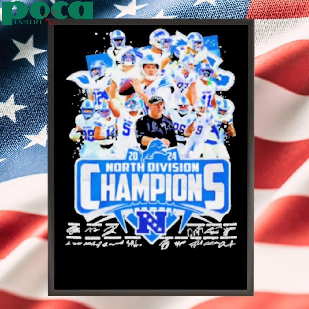 2024 North Division Champions Detroit Lions players signatures shirt