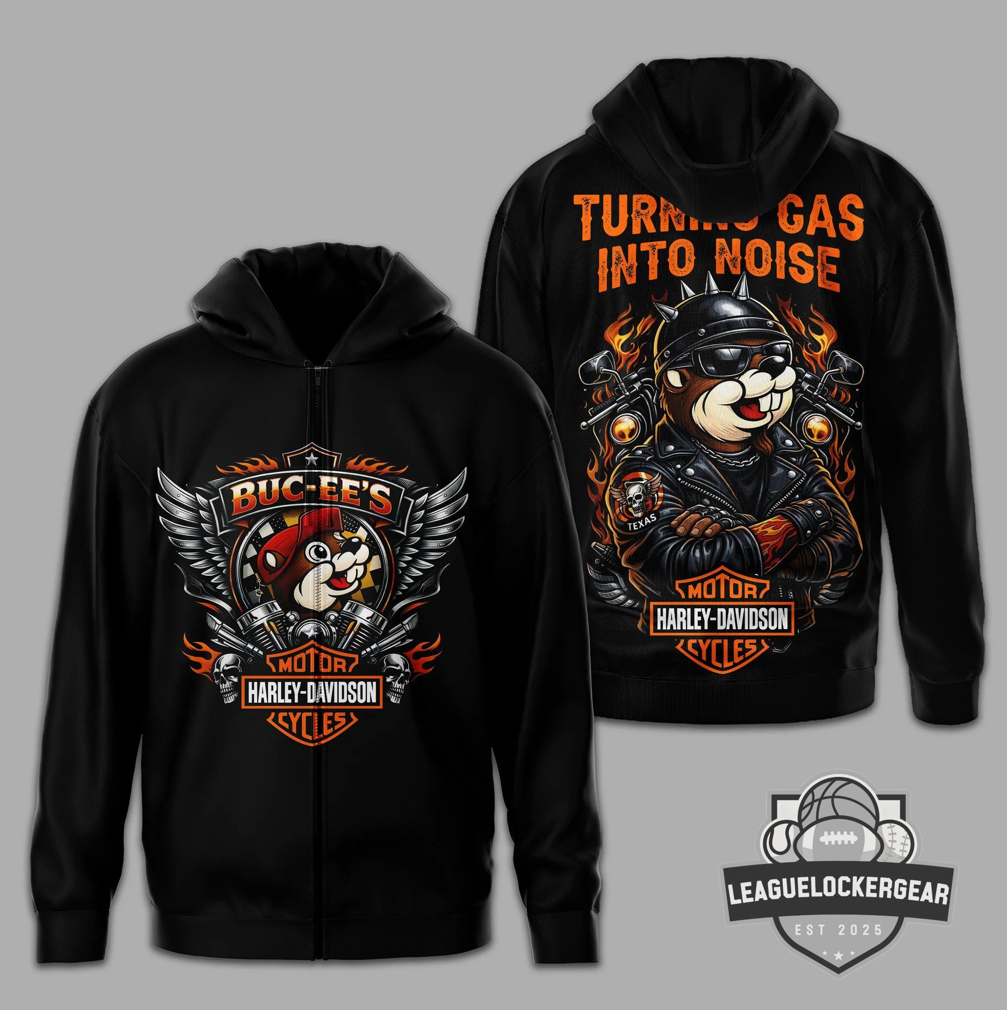 Buc-ee’s Harley-Davidson Turning Gas Into Noise Motorcycles Zip Hoodie