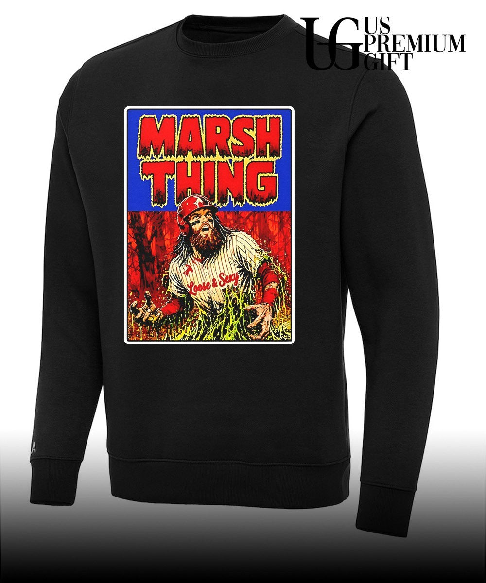 Marsh Thing holding fish Philadelphia Phillies baseball shirt