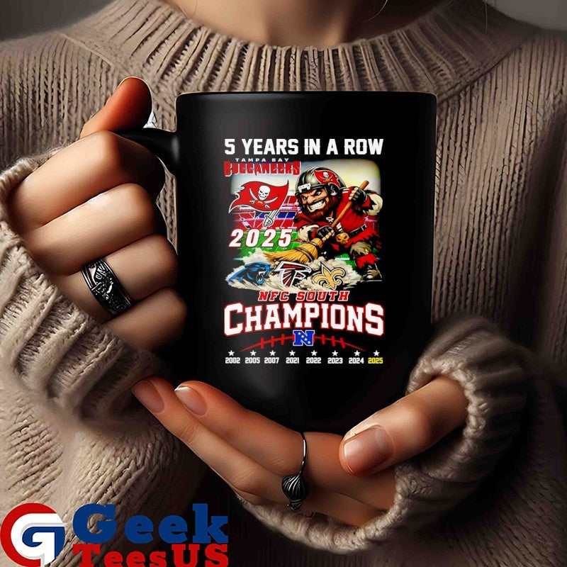 5 Years In A Row Tampa Bay Buccaneers 2025 NFC South Champions mascot T-shirt