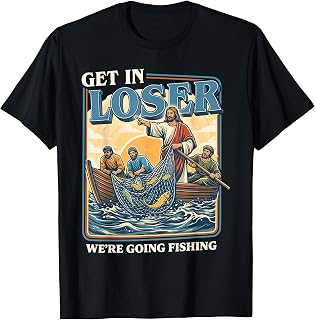 Get Loser We'Re Going Fishing Retro Jesus Fishing Humor (1)
