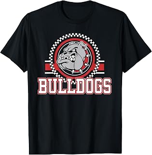 Bulldogs Checkered Logo Red Bulldog Mascot School Unisex T-shirt, Sweatshirt, Hoodie (1)