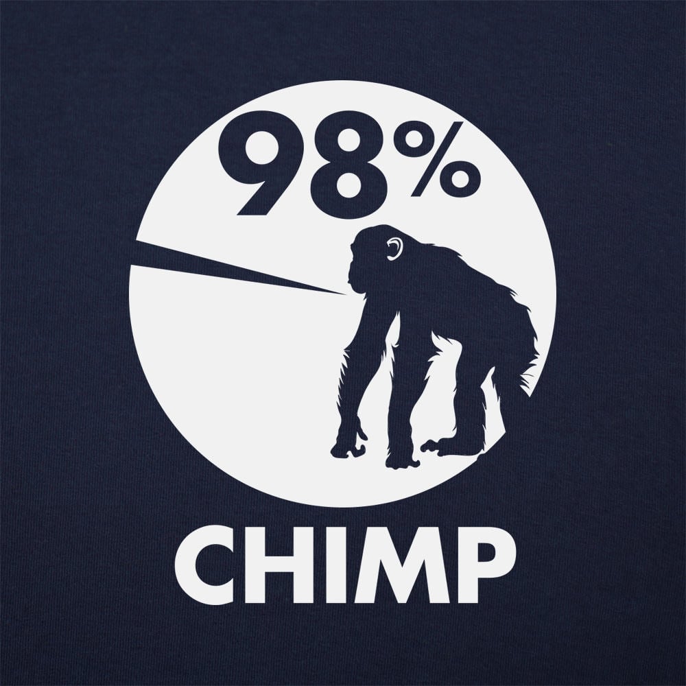98 Percent Chimp DNA Pie Chart with Chimpanzee Silhouette