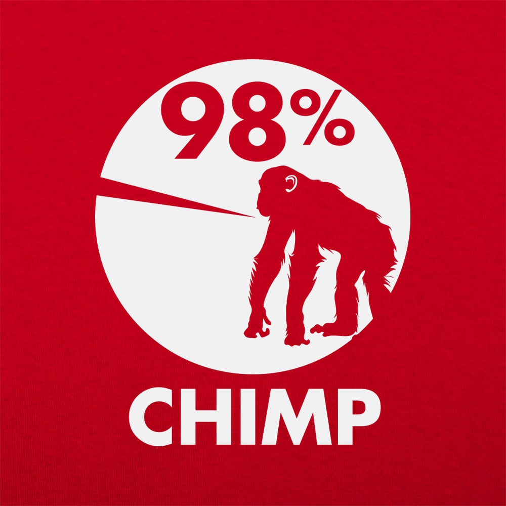 98 Percent Chimp DNA Pie Chart with Chimpanzee Silhouette