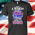 A woman who understands hockey and loves Oilers hockey shirt