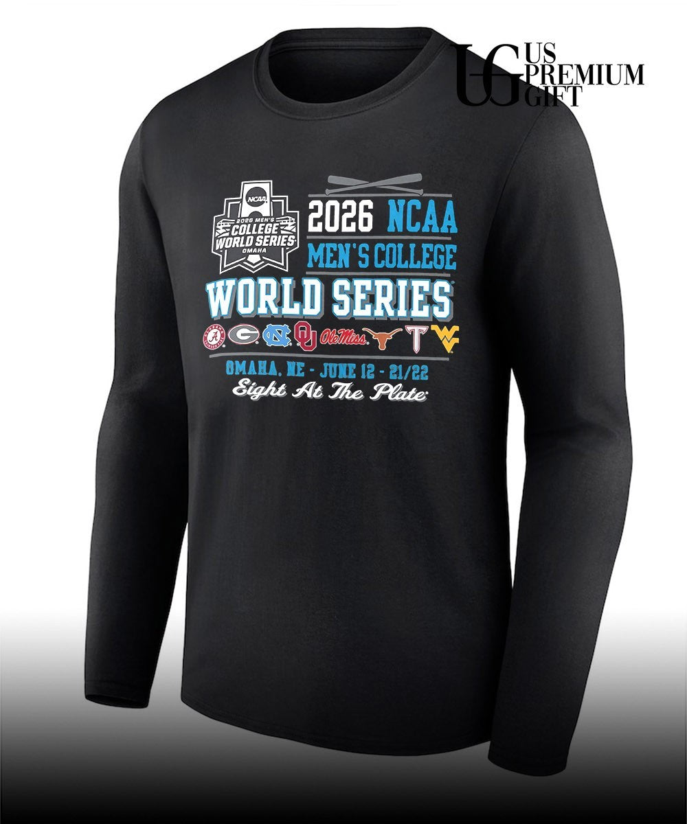 Alabama Georgia North Carolina Oklahoma Ole Miss Texas Tech West Virginia 2026 NCAA Men’s College World Series Eight at the Plate shirt