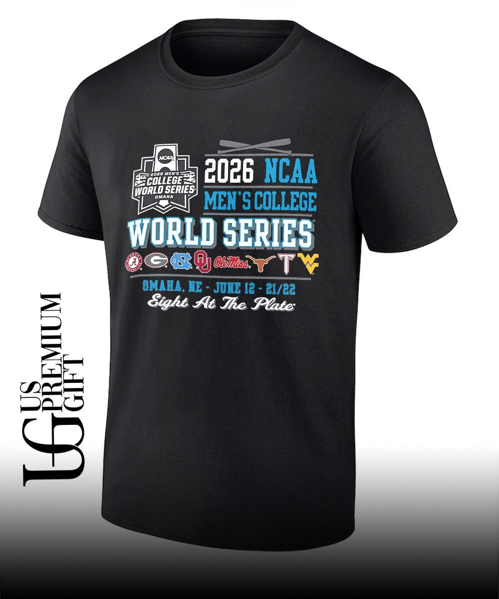 Alabama Georgia North Carolina Oklahoma Ole Miss Texas Tech West Virginia 2026 NCAA Men’s College World Series Eight at the Plate shirt
