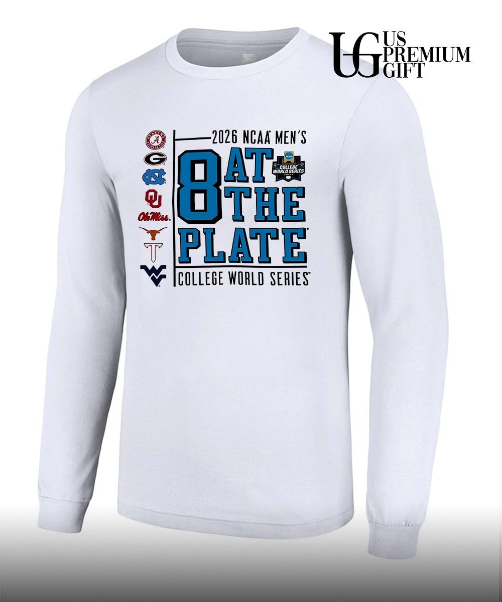 Alabama Georgia North Carolina Oklahoma Ole Miss Texas Texas Tech West Virginia 2026 NCAA Men’s 8 at the Plate College World Series shirt