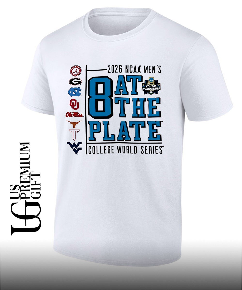 Alabama Georgia North Carolina Oklahoma Ole Miss Texas Texas Tech West Virginia 2026 NCAA Men’s 8 at the Plate College World Series shirt