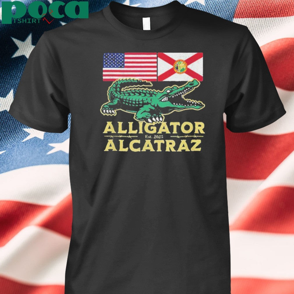 Alligator Alcatraz with US flag and Florida state flag shirt