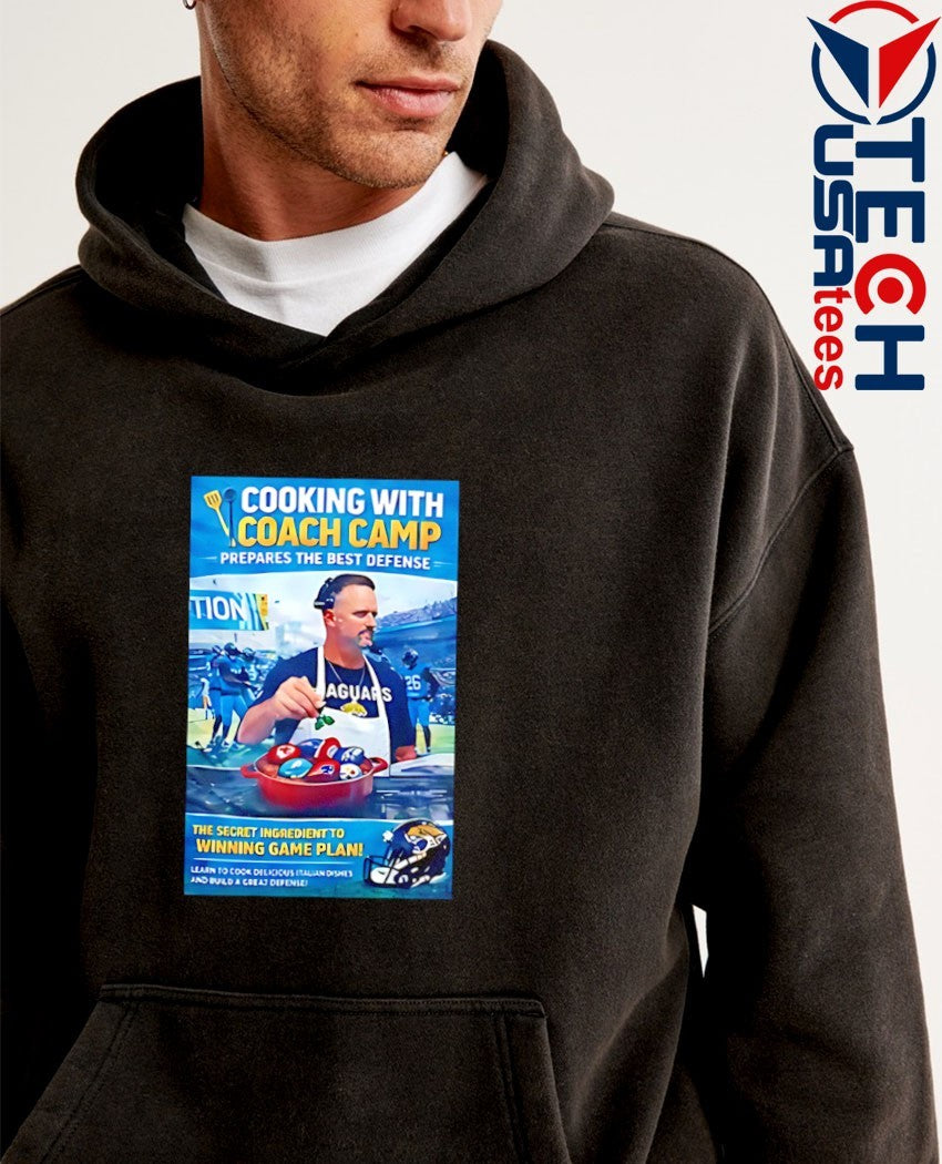Antonio Johnson cooking with Coach Camp shirt