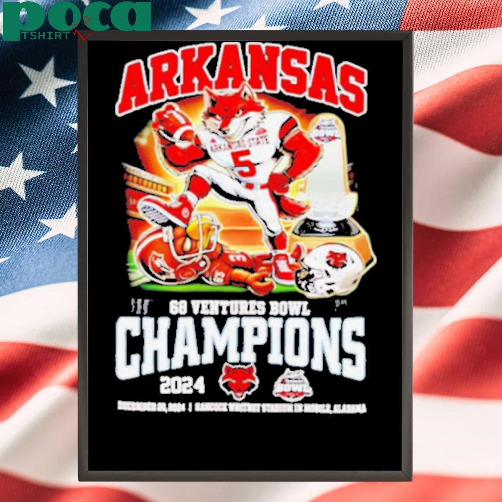 Arkansas State Red Wolves 2024 68 Ventures Bowl Champions mascot shirt