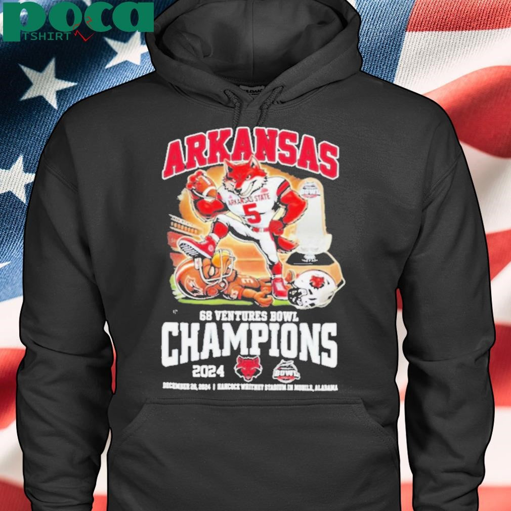 Arkansas State Red Wolves 68 Ventures Bowl Champions December 26, 2024 Hancock Whitney In Mobile, Alabama Mascot T Shirt