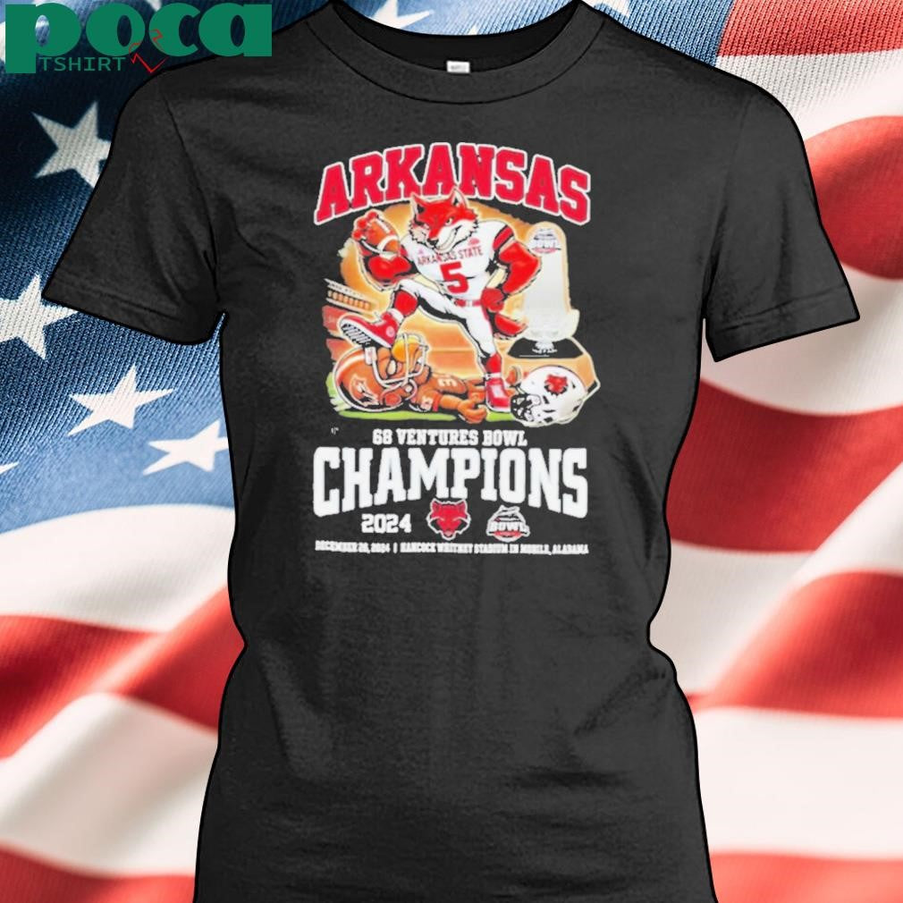 Arkansas State Red Wolves 68 Ventures Bowl Champions December 26, 2024 Hancock Whitney In Mobile, Alabama Mascot T Shirt