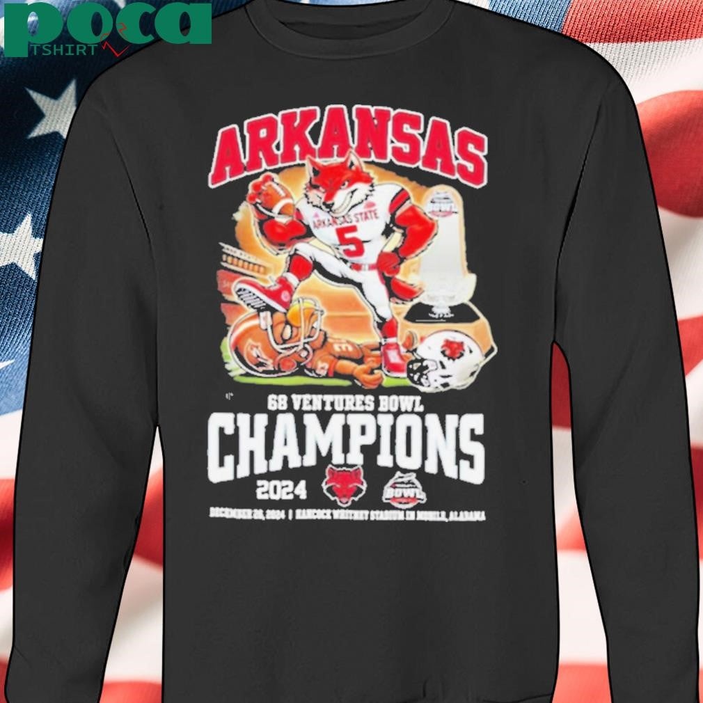 Arkansas State Red Wolves 68 Ventures Bowl Champions December 26, 2024 Hancock Whitney In Mobile, Alabama Mascot T Shirt