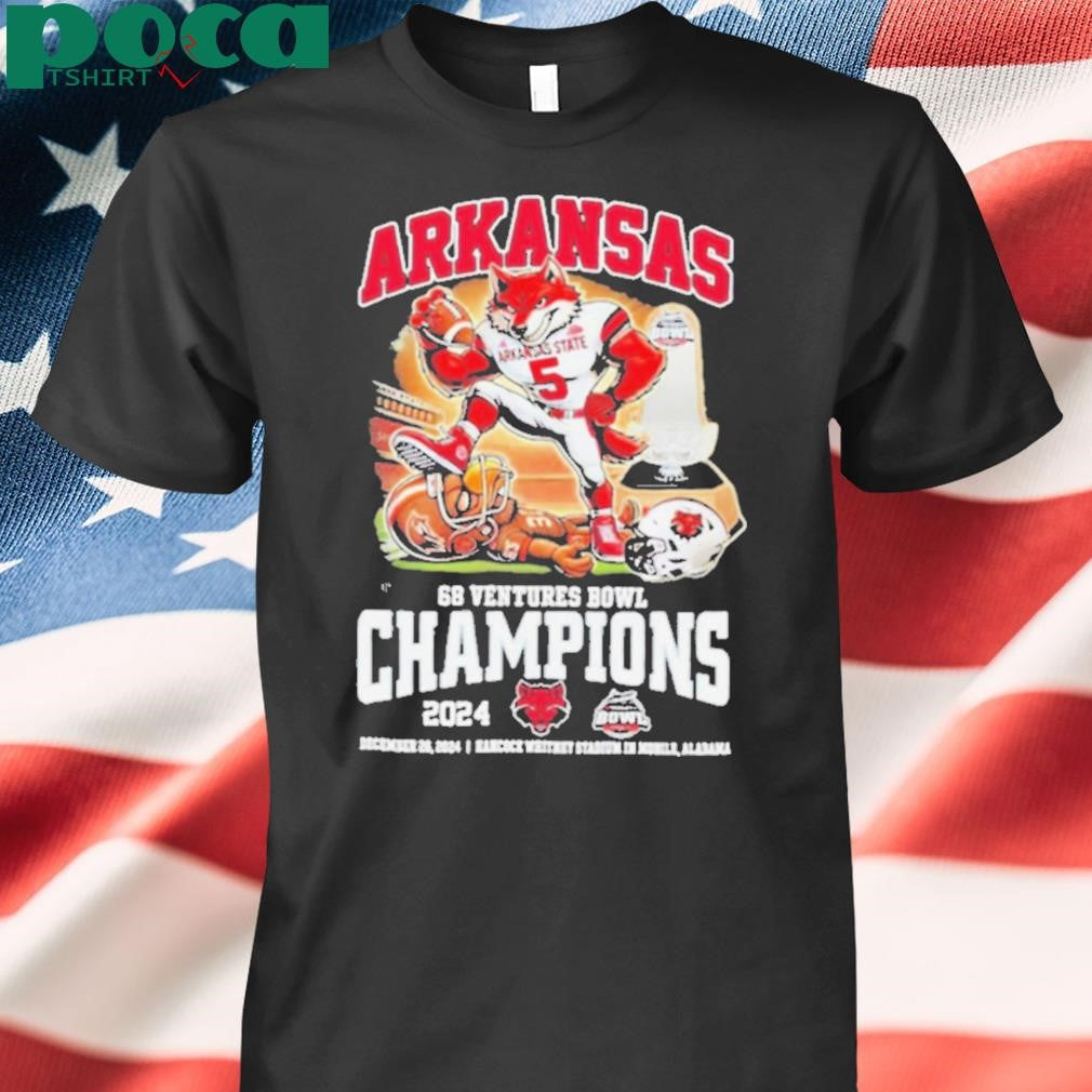 Arkansas State Red Wolves 68 Ventures Bowl Champions December 26, 2024 Hancock Whitney In Mobile, Alabama Mascot T Shirt