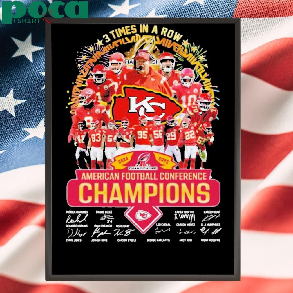 Authorized 3 Times In A Row American Football Conference Champions Kansas City Chiefs Shirt