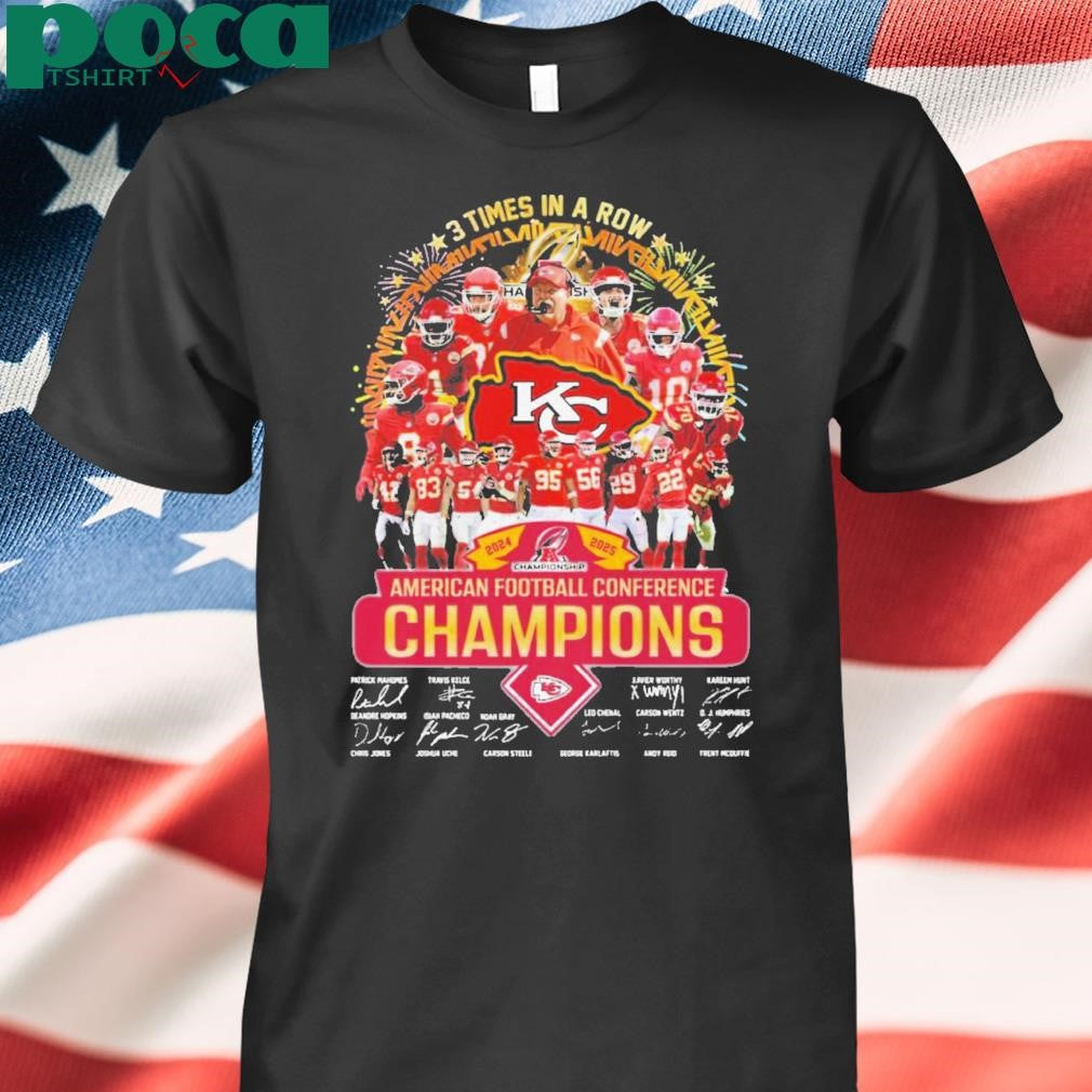 Authorized 3 Times In A Row American Football Conference Champions Kansas City Chiefs Shirt