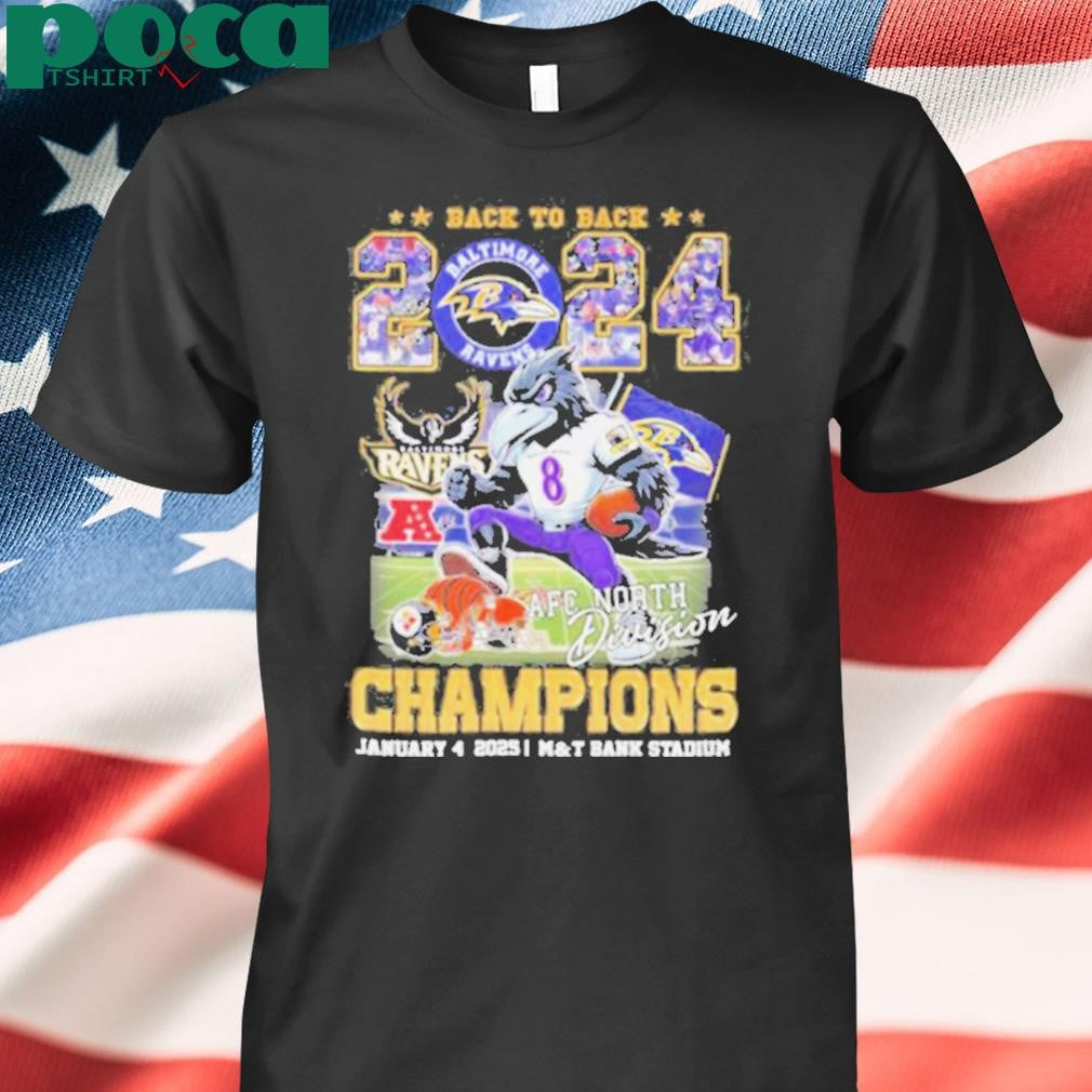 Back To Back 2024 AFC North Champions Baltimore Ravens Mascot Shirt