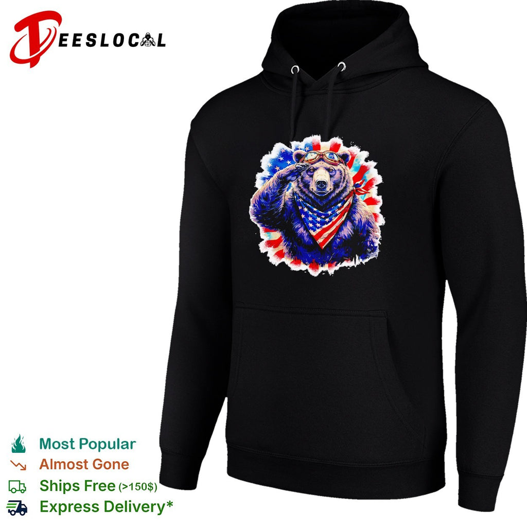 Bear saluting American flag bandana shirt