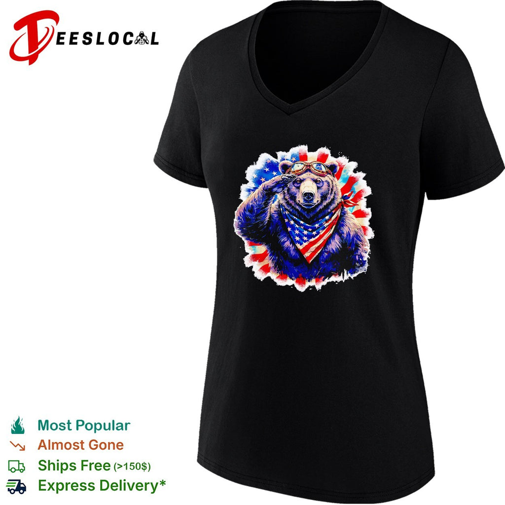 Bear saluting American flag bandana shirt