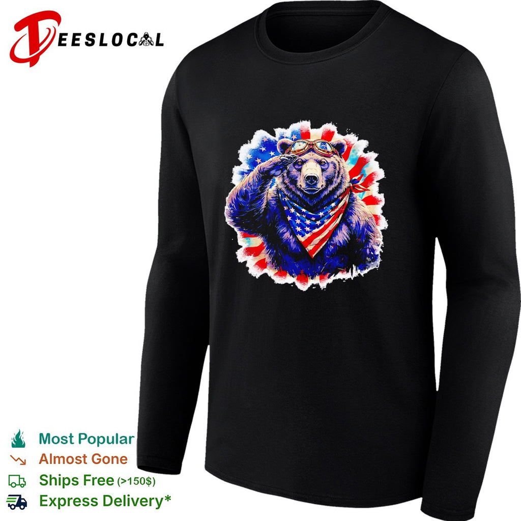 Bear saluting American flag bandana shirt