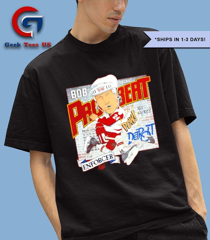 Bob Probert Detroit Red Wings hockey caricature T-shirt