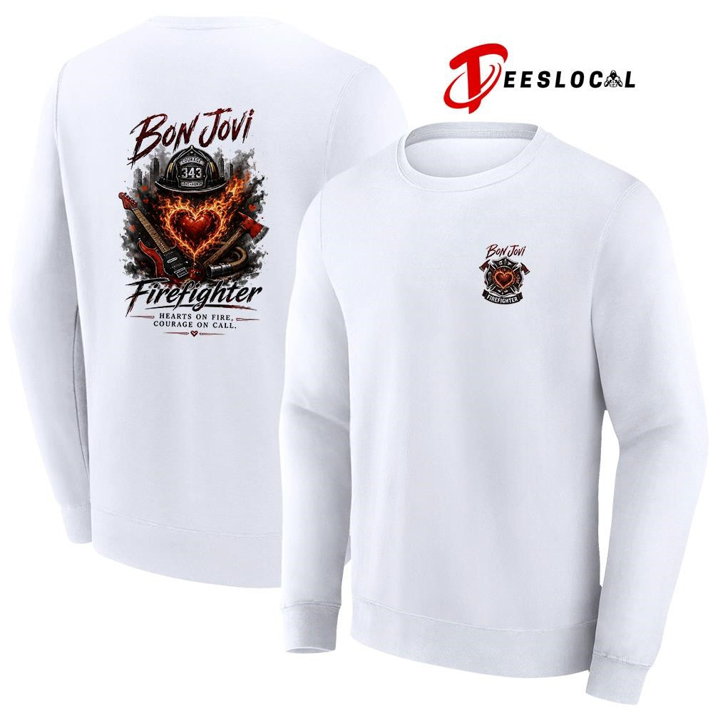 Bon Jovi firefighter heart on fire courage on call graphic shirt