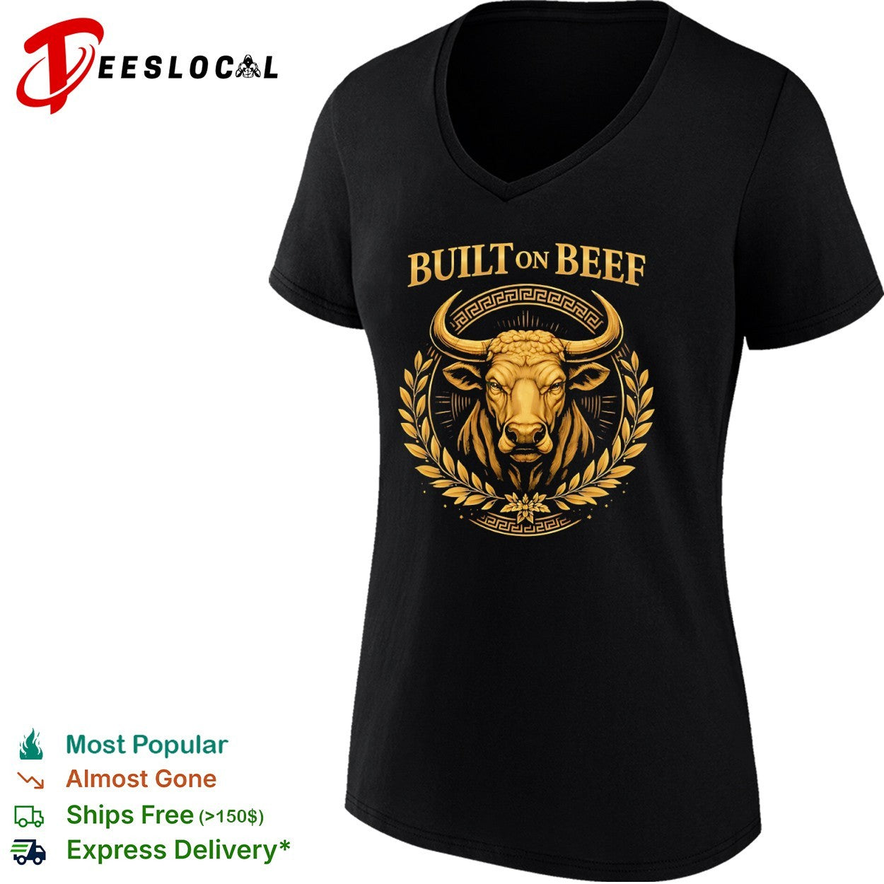 Built on Beef Gold Bull Emblem Laurel Greek Pattern Agricultural Cattle Farm shirt