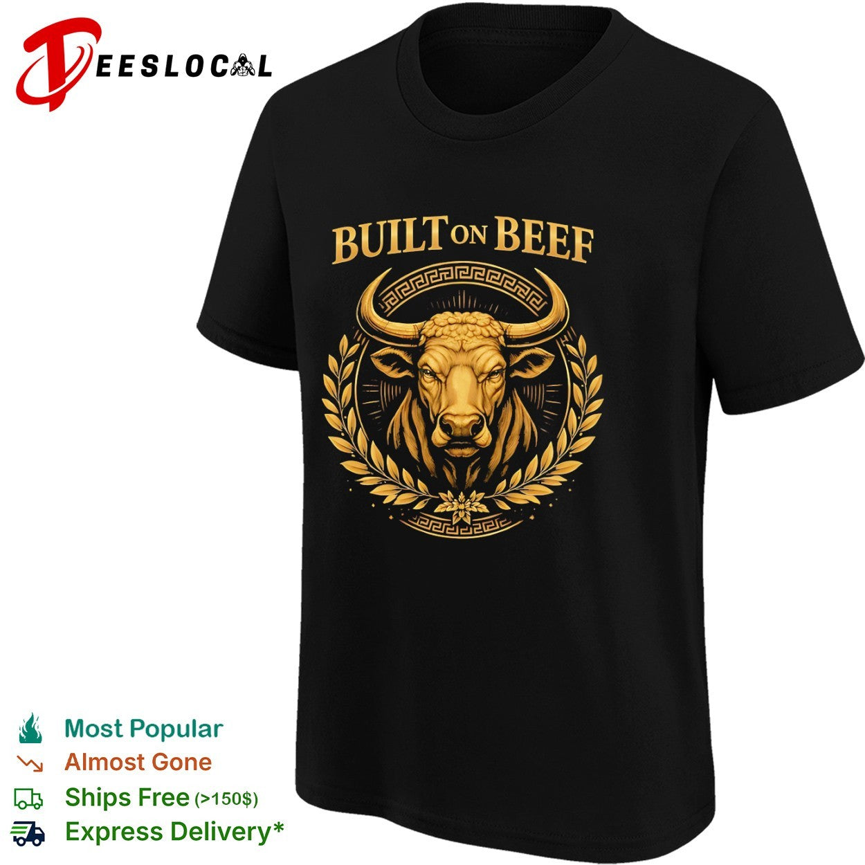 Built on Beef Gold Bull Emblem Laurel Greek Pattern Agricultural Cattle Farm shirt