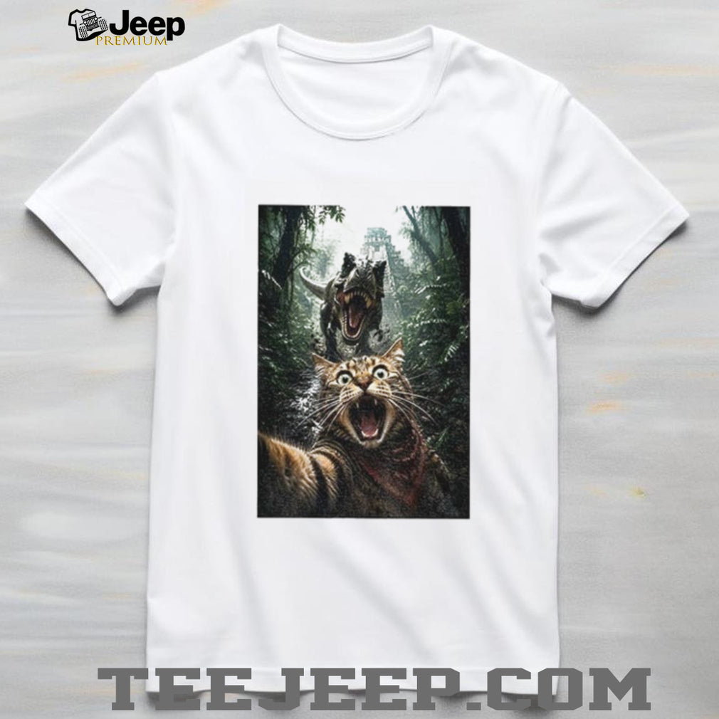 Cat Selfie with T Rex Dinosaur Adventure shirt