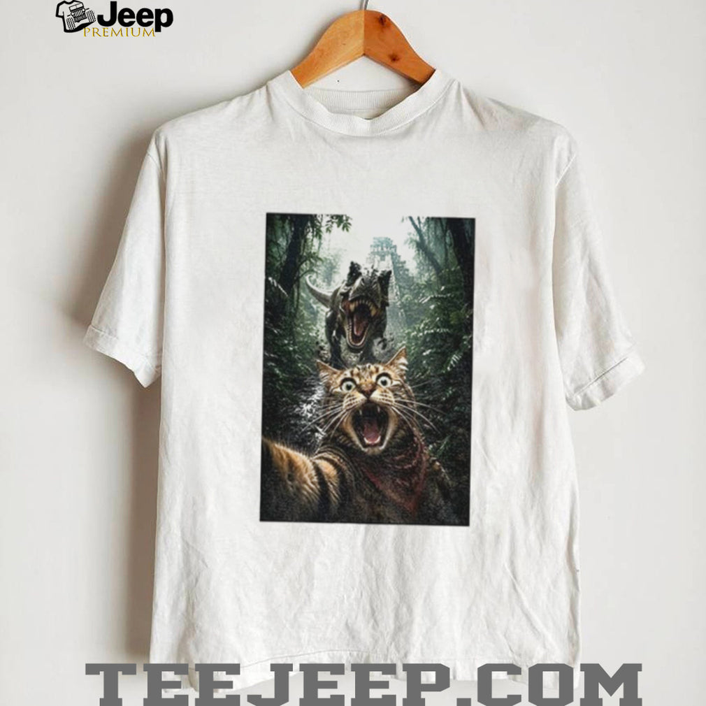 Cat Selfie with T Rex Dinosaur Adventure shirt