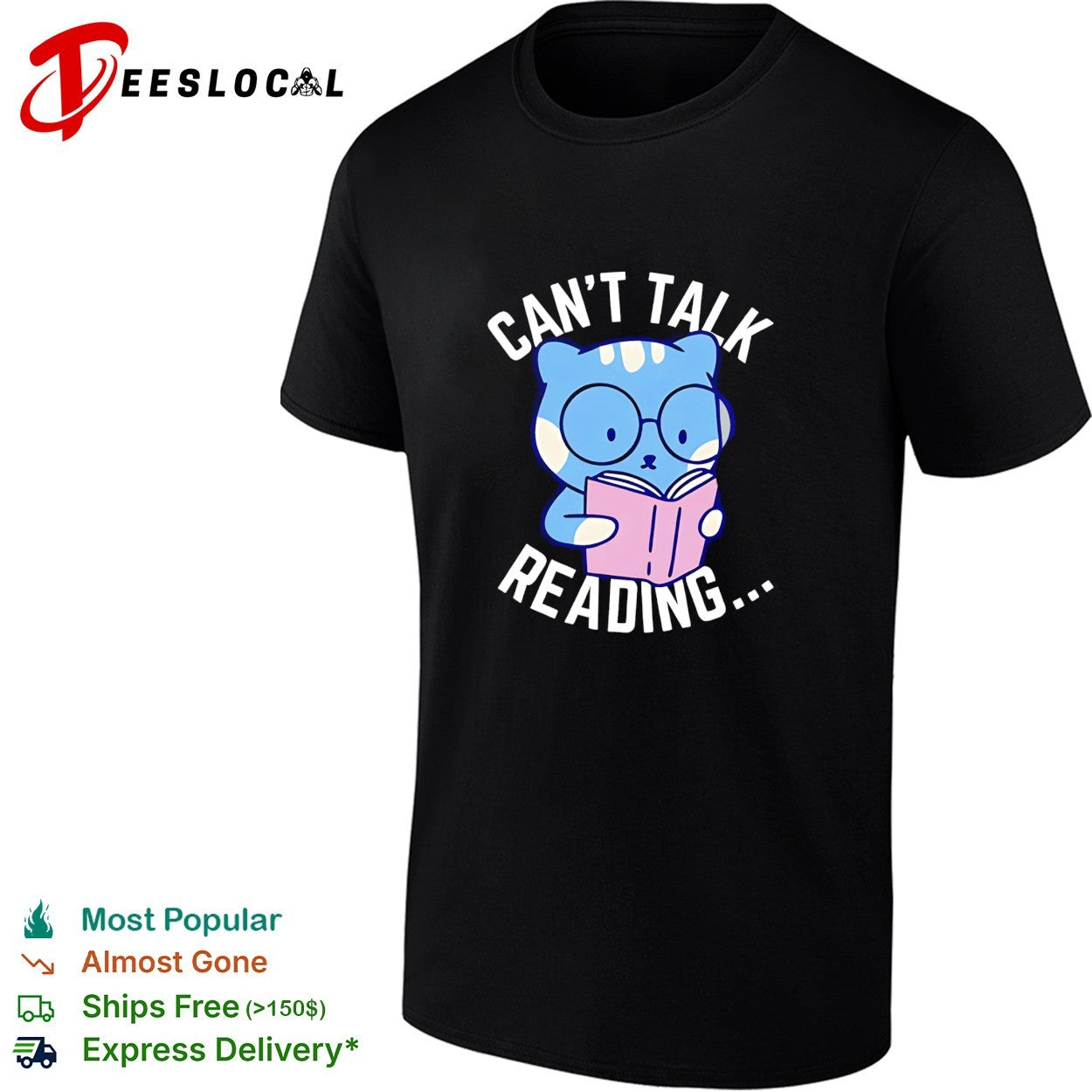 Cat reading book can’t talk reading shirt
