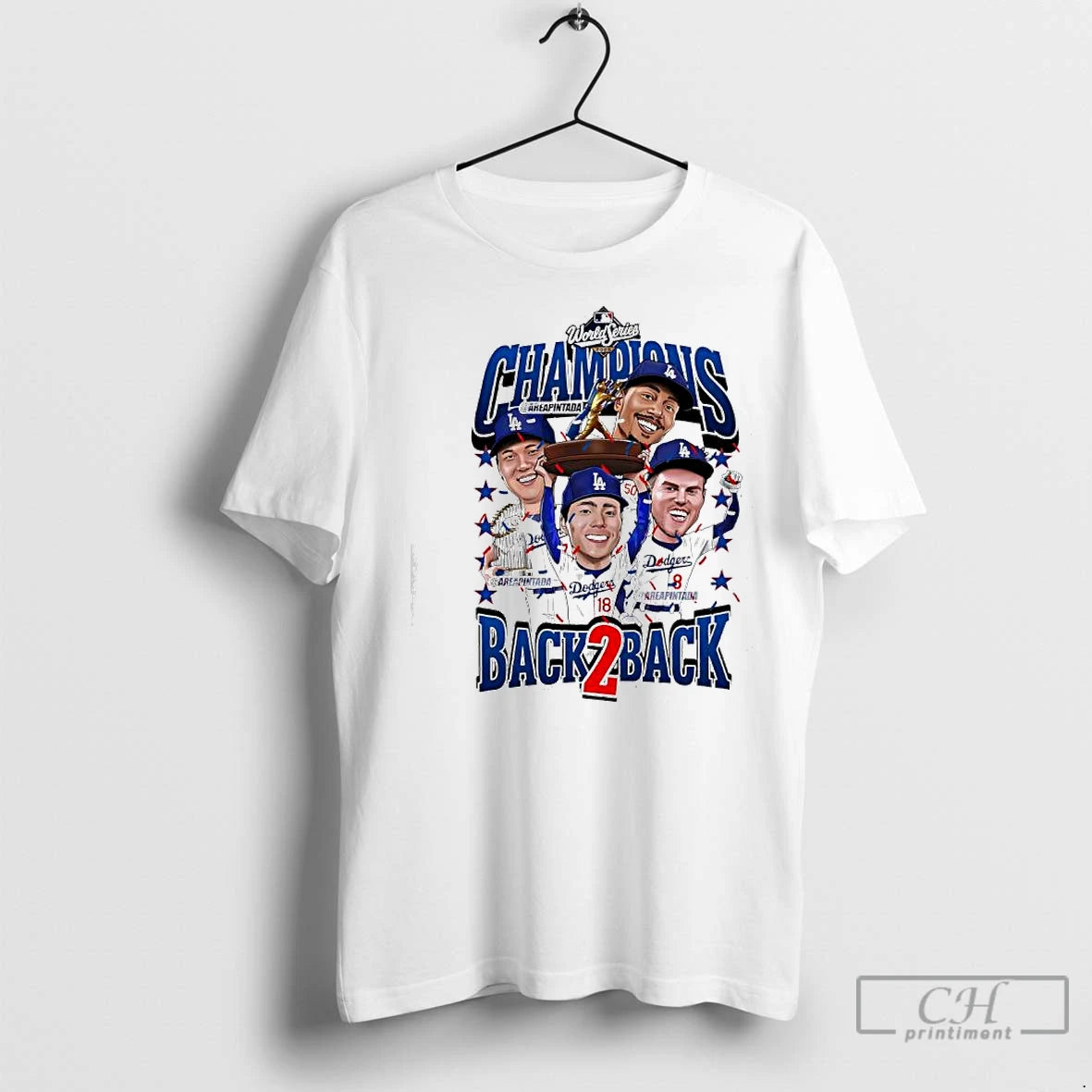 Classic Back2back Los Angeles Dodgers Mlb World Series Champions Cartoon Players