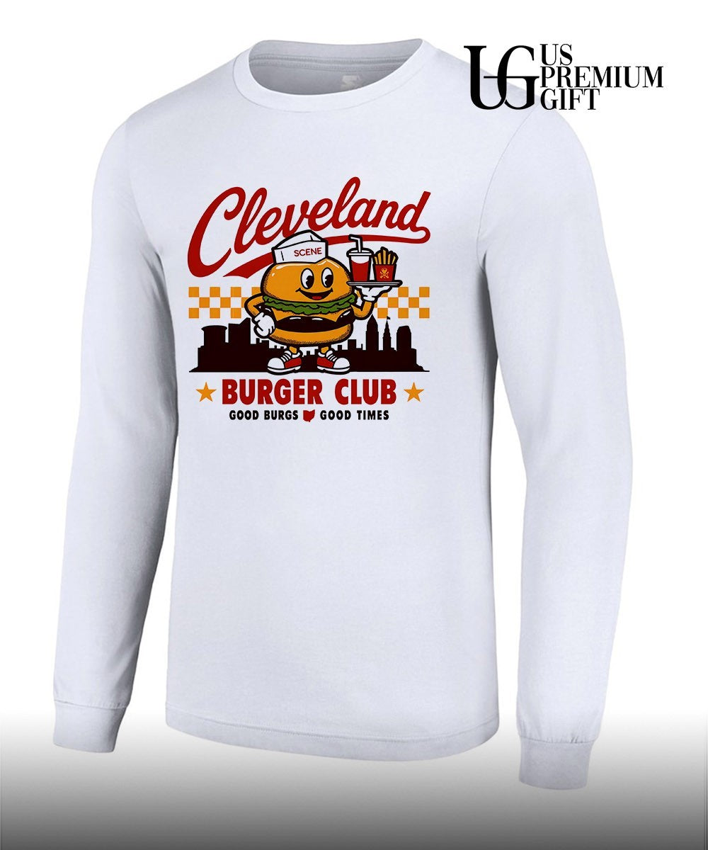 Cleveland Ohio Burger Club Scene city skyline Graphic good burgs good times shirt