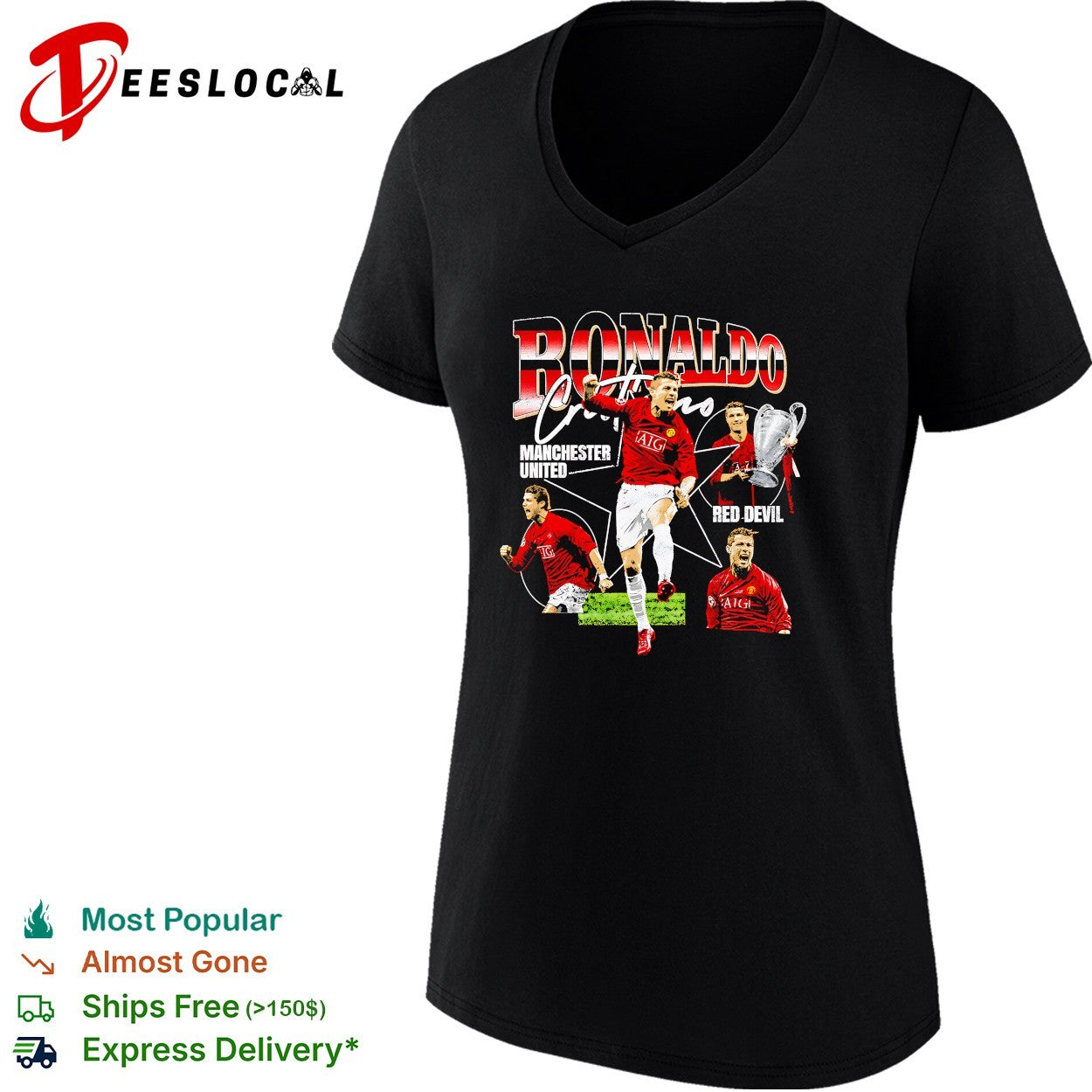 Cristiano Ronaldo Manchester United red devil portrait shirt