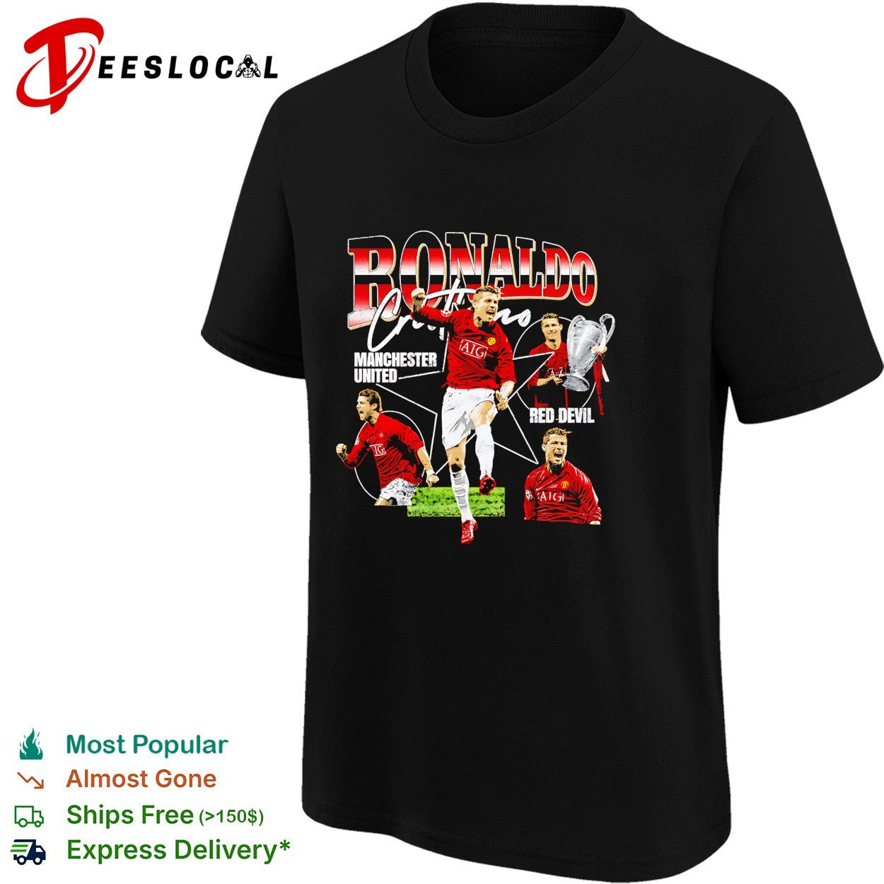Cristiano Ronaldo Manchester United red devil portrait shirt