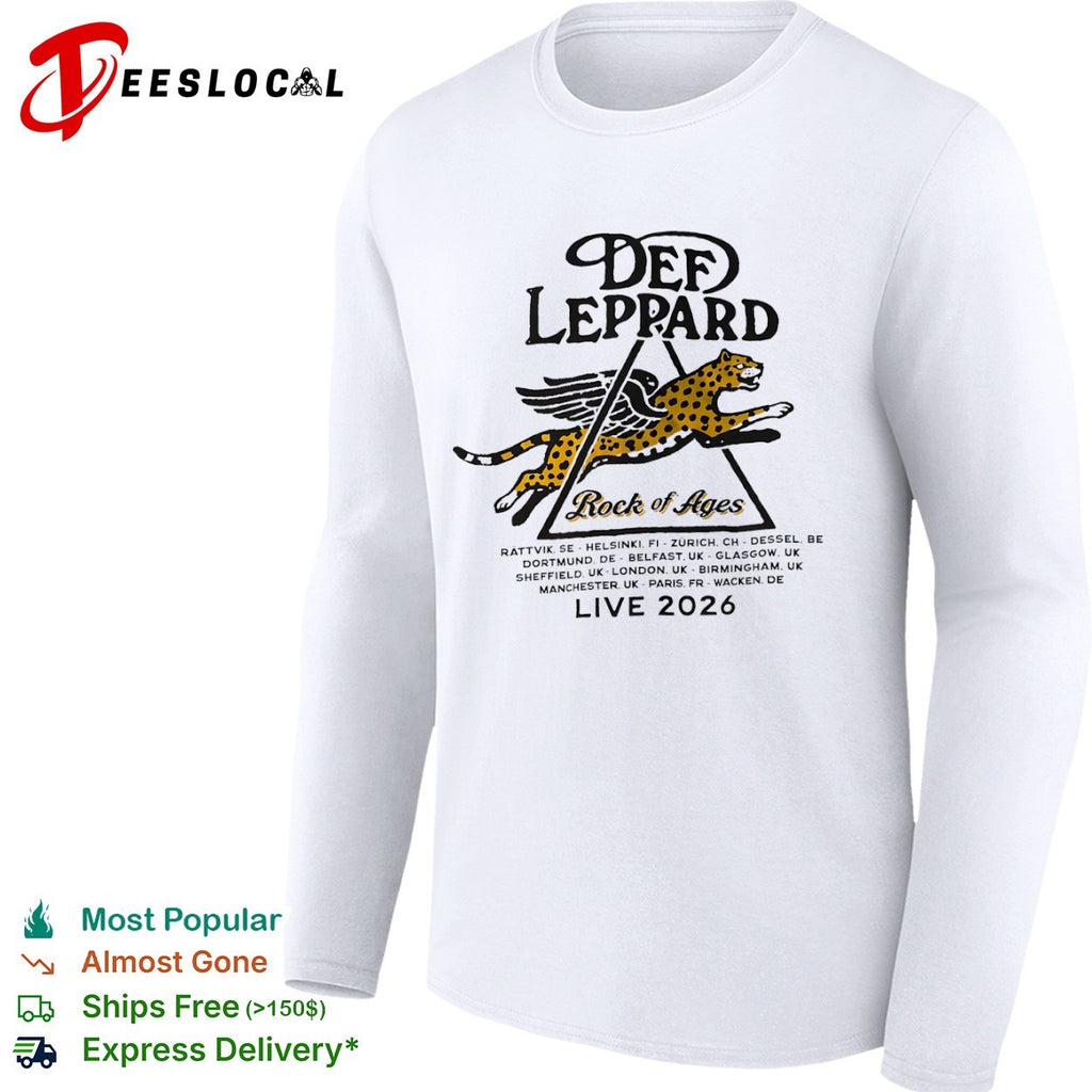 Def Leppard Rock of Ages Live 2026 tour Rattvik Helsinki Zurich Dessel Dortmund shirt