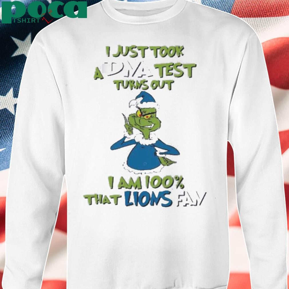 Detroit Lions Grinch Santa I just took a DNA test turns out I am 100 that Lions fan Christmas shirt
