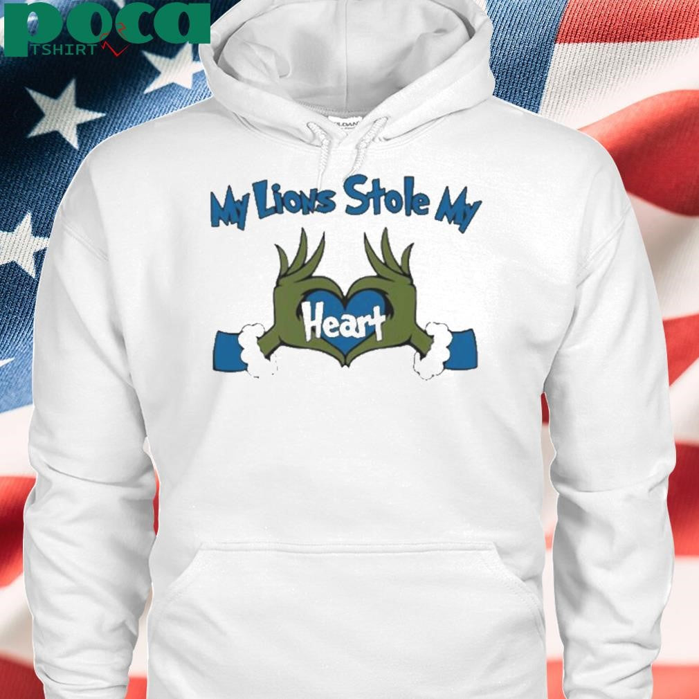 Detroit Lions Grinch hand my Lions stole my heart Merry Christmas shirt
