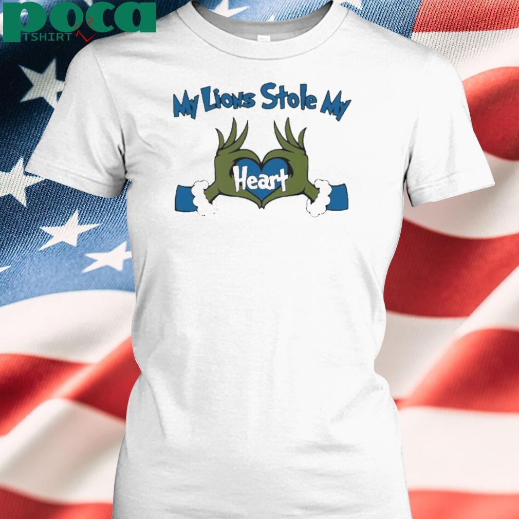 Detroit Lions Grinch hand my Lions stole my heart Merry Christmas shirt