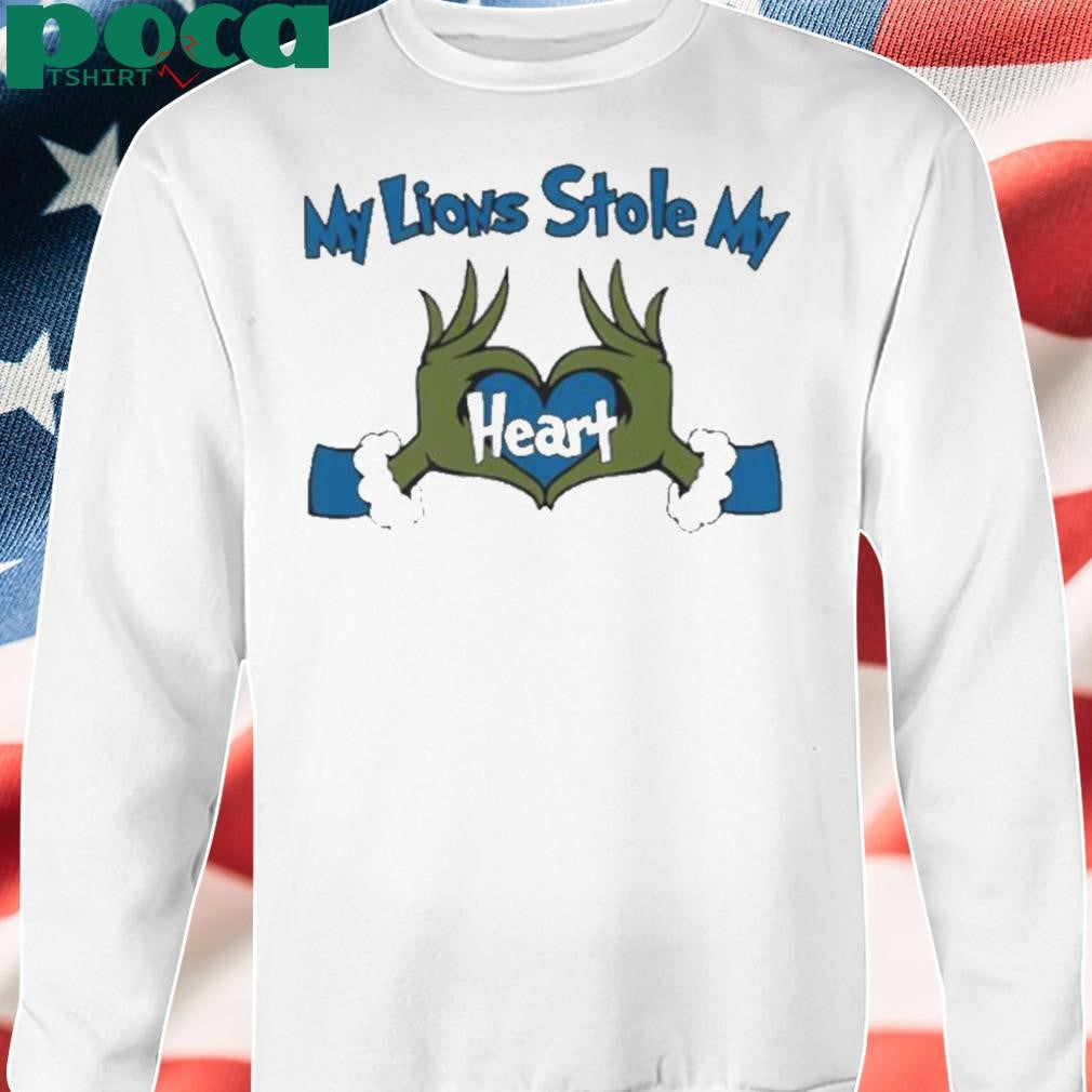 Detroit Lions Grinch hand my Lions stole my heart Merry Christmas shirt