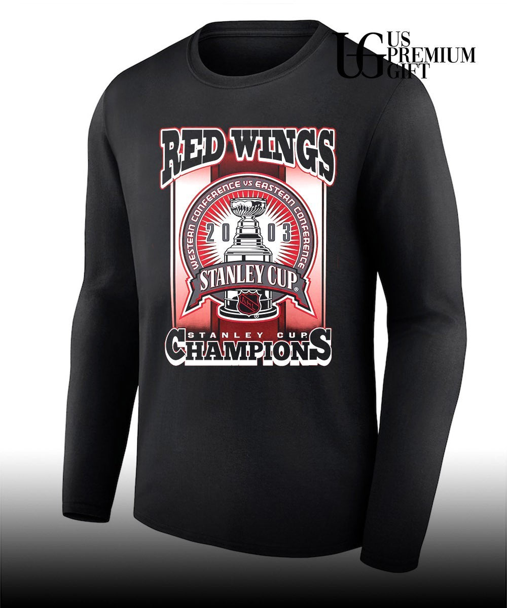 Detroit Red Wings NHL Stanley Cup Champions 2003 trophy graphic shirt