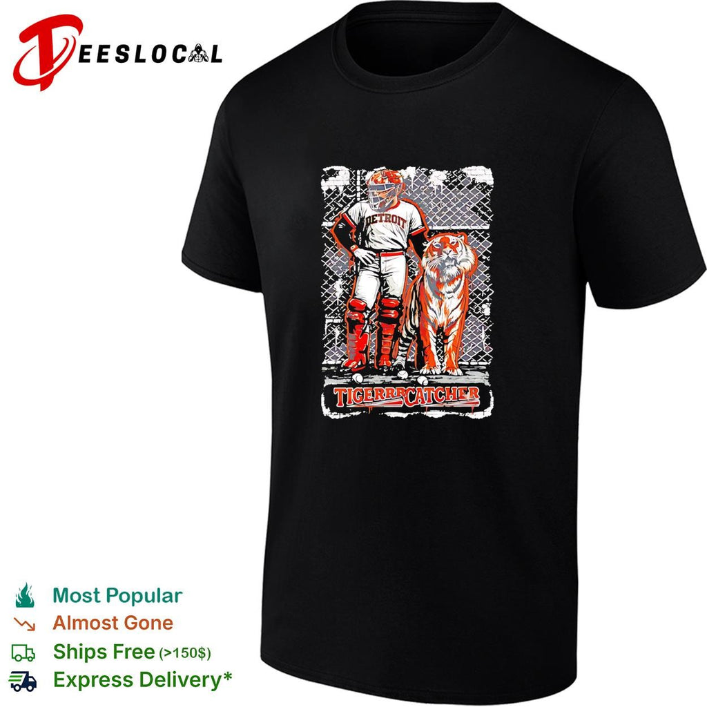 Detroit Tigers Catcher with Tiger baseball shirt