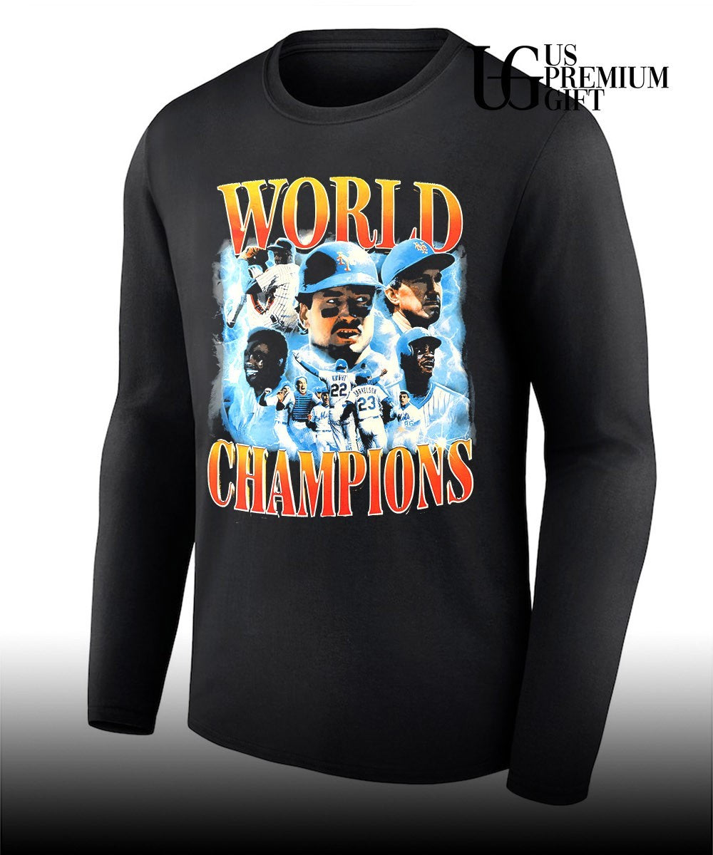 Dwight Gooden Darryl Strawberry Gary Carter Mookie Wilson New York Mets celebrating baseball 1986 World Series Champions MLB graphic vintage shirt