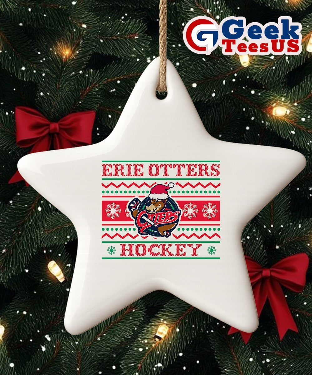 Erie Otters hockey ugly Christmas sweatOrnament