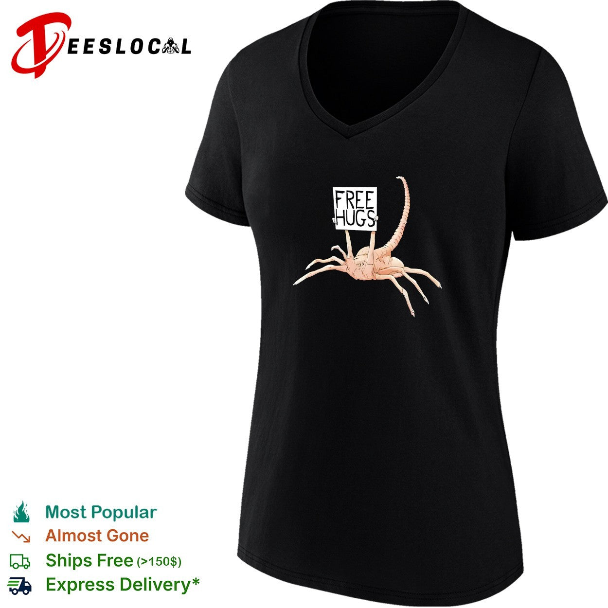 Facehugger holding Free Hugs sign shirt
