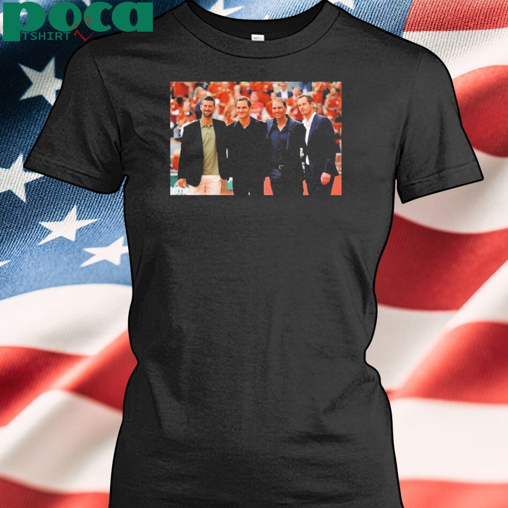 Four Tennis Legends Djokovic Federer Murray Nadal At Rafa Roland Garros Tribute Wall shirt