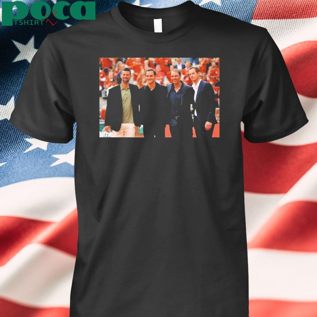 Four Tennis Legends Djokovic Federer Murray Nadal At Rafa Roland Garros Tribute Wall shirt